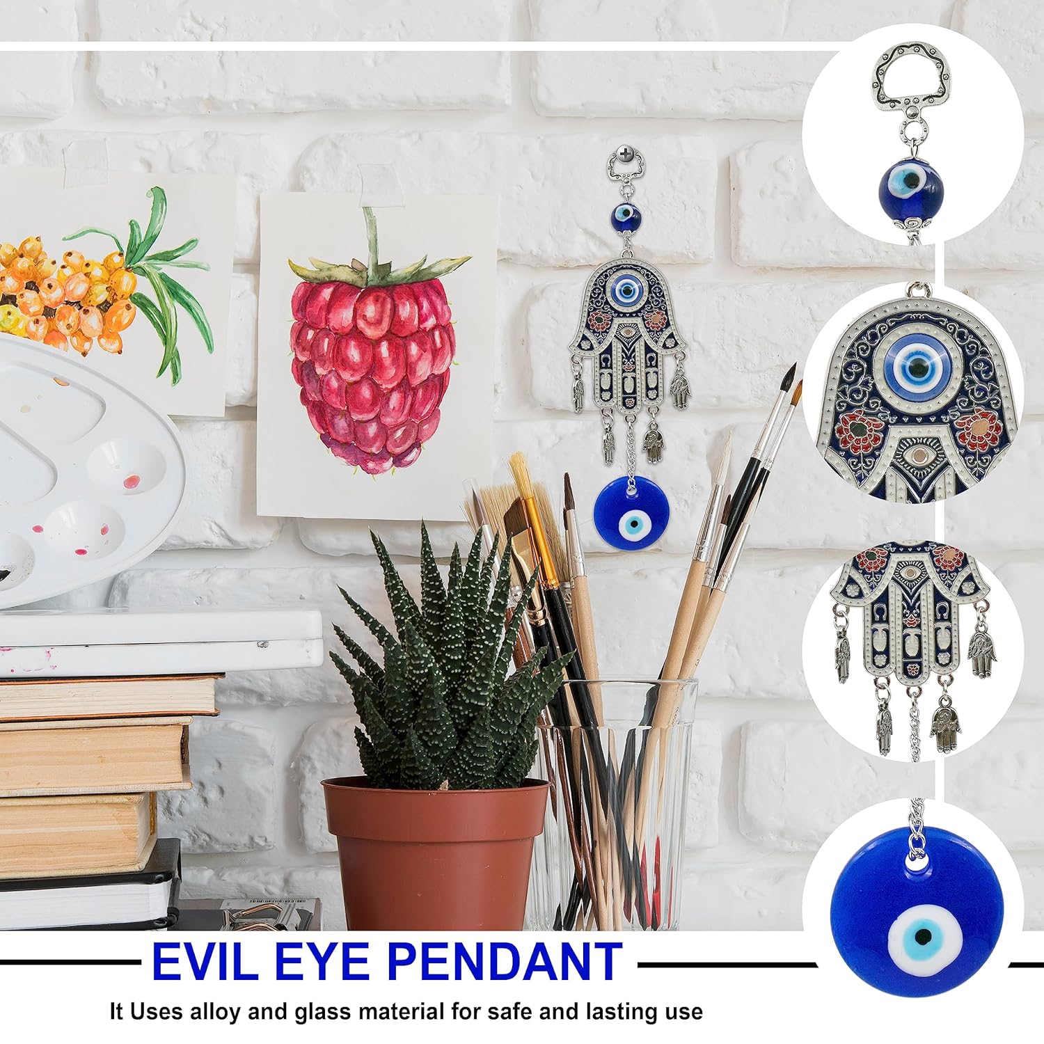 LINENSUTRA® Metal Hamsa Hand with Turkish Glass Evil Eye Hanging for Home, Office Wall Door Decor, Protection from Negative Energy and Good Luck Charm Gift for Prosperity Blue, Hamsa Hand - Image 6