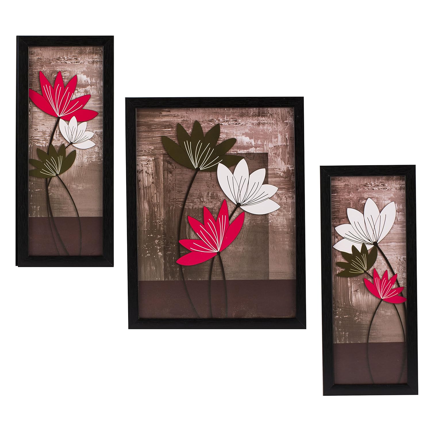 Indianara 3 Pc Set Of Floral Paintings Without Glass 5.2 X 12.5, 9.5 X 12.5, 5.2 X 12.5 Inch - Image 2