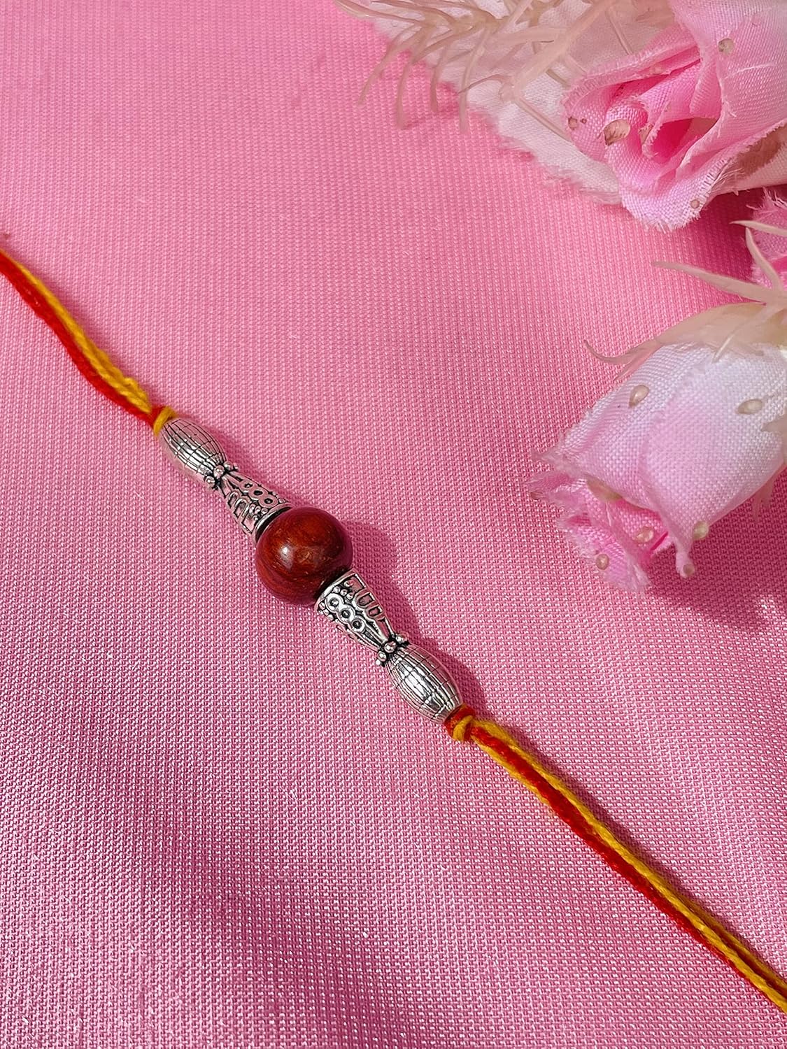 RDK Original Handcrafted Red & White Sandalwood Beaded Pattern Dora Rakhi Safed Lal Chandan Designer Rakshbandhan Rakhis for Bhaiya Brother - Image 7