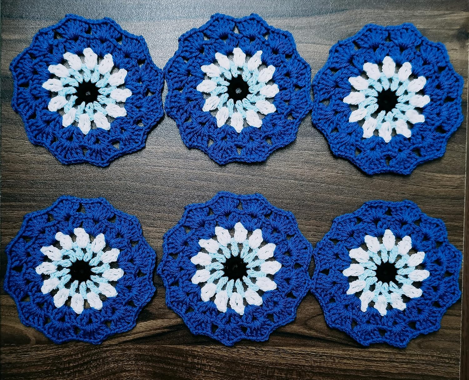 RITIKA CRAFT® Woolen Crochet Handmade Evil Eye Doily/Tea Coaster -5 Inch (Pack of 6) - Image 6