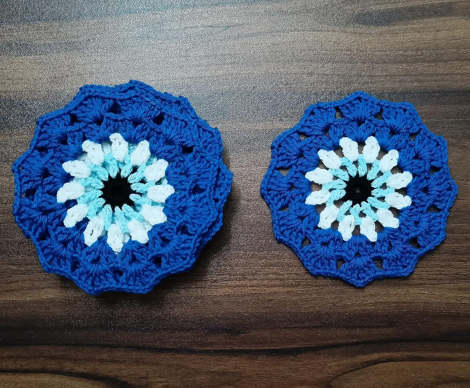 RITIKA CRAFT® Woolen Crochet Handmade Evil Eye Doily/Tea Coaster -5 Inch (Pack of 6) - Image 3