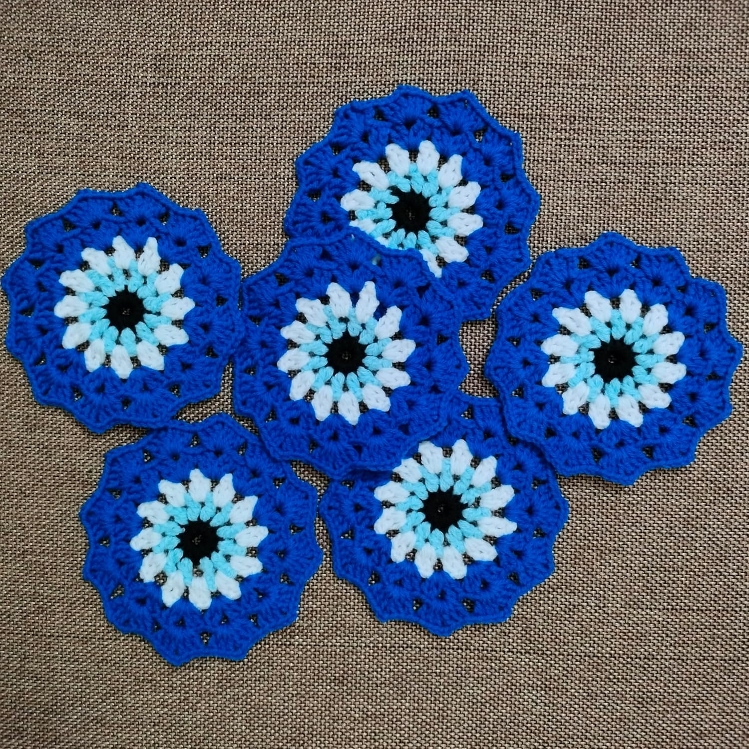 RITIKA CRAFT® Woolen Crochet Handmade Evil Eye Doily/Tea Coaster -5 Inch (Pack of 6) - Image 2