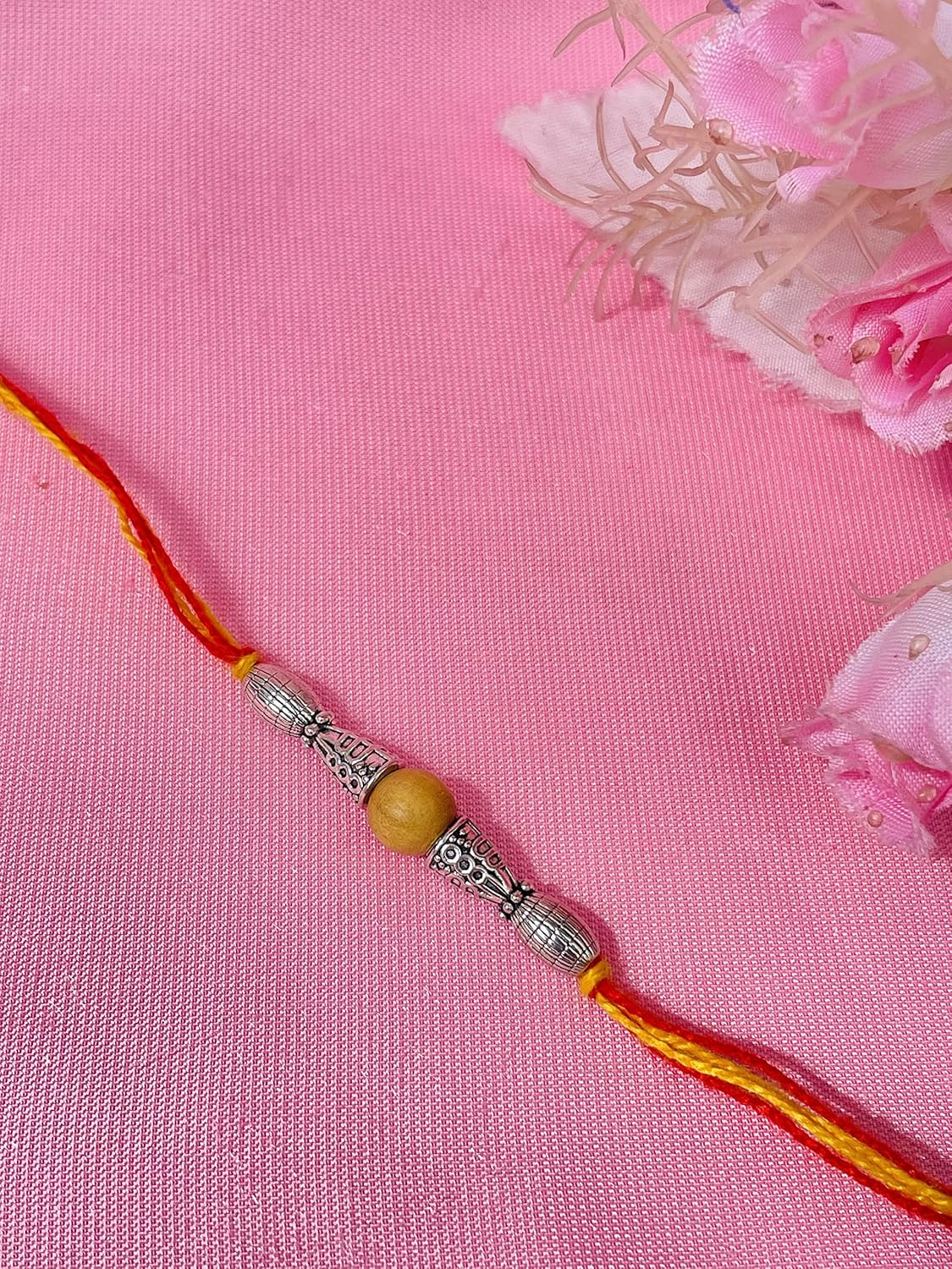 RDK Original Handcrafted Red & White Sandalwood Beaded Pattern Dora Rakhi Safed Lal Chandan Designer Rakshbandhan Rakhis for Bhaiya Brother - Image 8