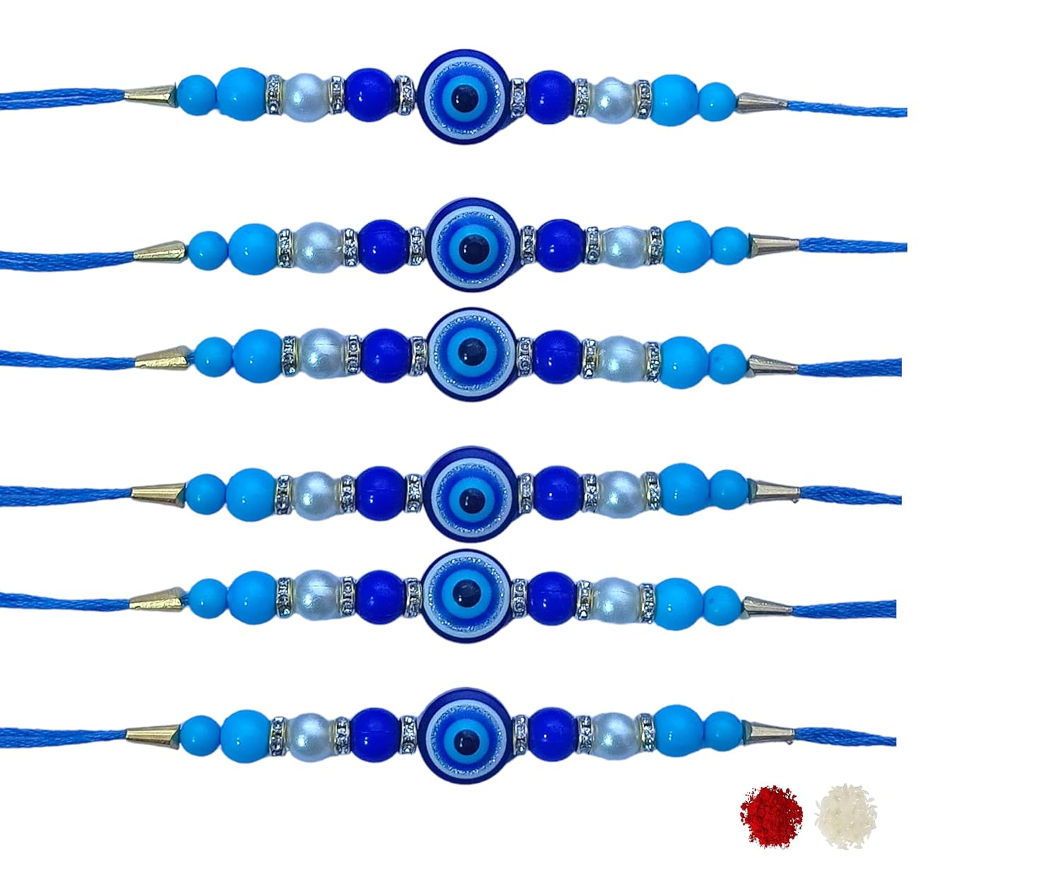 DEPTI DÉCOR Blue Evil Eye Rakhi (Set of 6) for Boys And Girls - Artificial Big Blue Beaded Rakhi with Bracelet Thread Rakhi Bhaiyya/Bhai Rakhi Rakshabandhan Celebration And Gift - Image 2