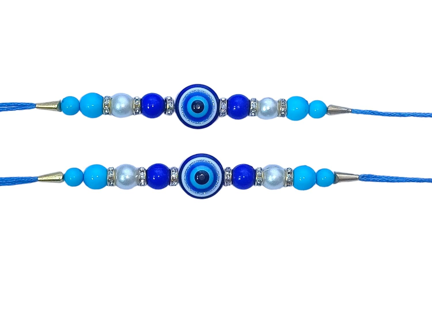 DEPTI DÉCOR Blue Evil Eye Rakhi (Set of 6) for Boys And Girls - Artificial Big Blue Beaded Rakhi with Bracelet Thread Rakhi Bhaiyya/Bhai Rakhi Rakshabandhan Celebration And Gift - Image 4