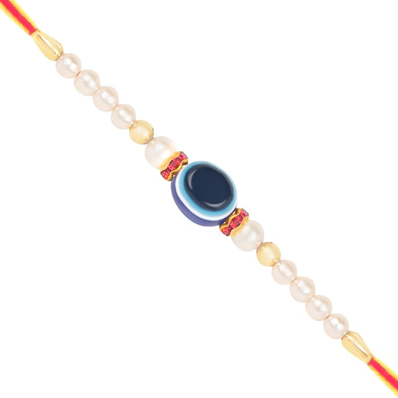TANAIRA Blue Evil Eye Simple Design Rakhsha bandhan Rakhi for Brothers and Bhabhi| Religious Designer Rakhi with Roli Chawal Pack | Gold Plated Designer Rakhis for Brother |Unique Rakhdi Set of 3 - Image 5