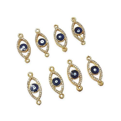 VIGHNESHWAR TRADERS Navy Blue AD Stone Evil Eye Charms, Connectors, Findings for DIY Necklace Bracelet Jewellery and Rakhi Making (27x11mm 8 PCS) - Image 2