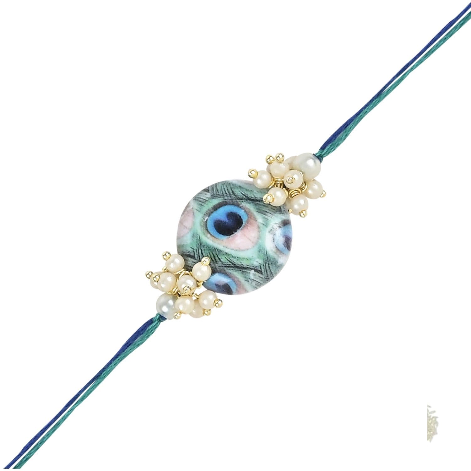 I Jewels Mens Pearl & Kundan Designer Bhaiya Rakhi With Roli Chawal & Rakshabandhan Card for Bro/Brother/Bhai (Pack Of 2) (style 12) - Image 4