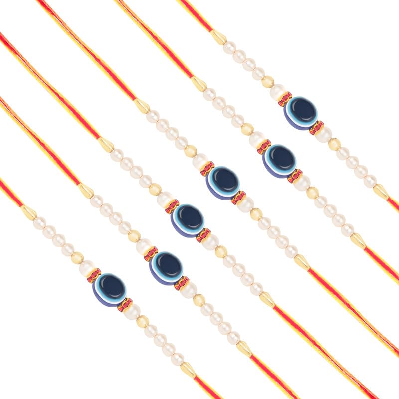 TANAIRA Blue Evil Eye Simple Design Rakhsha bandhan Rakhi for Brothers and Bhabhi| Religious Designer Rakhi with Roli Chawal Pack | Gold Plated Designer Rakhis for Brother |Unique Rakhdi Set of 3 - Image 2