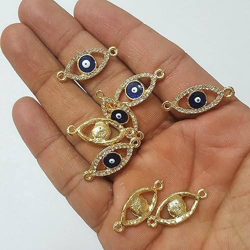 VIGHNESHWAR TRADERS Navy Blue AD Stone Evil Eye Charms, Connectors, Findings for DIY Necklace Bracelet Jewellery and Rakhi Making (27x11mm 8 PCS) - Image 4