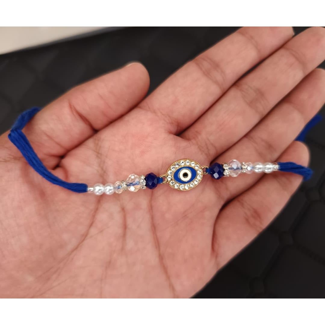 SWEKSHA CREATIONS Premium AD stone work EVIL EYE Rakhi Set for Brother Designer Rakhis Combo for Raksha Bandhan (5 Rakhi) - Image 4