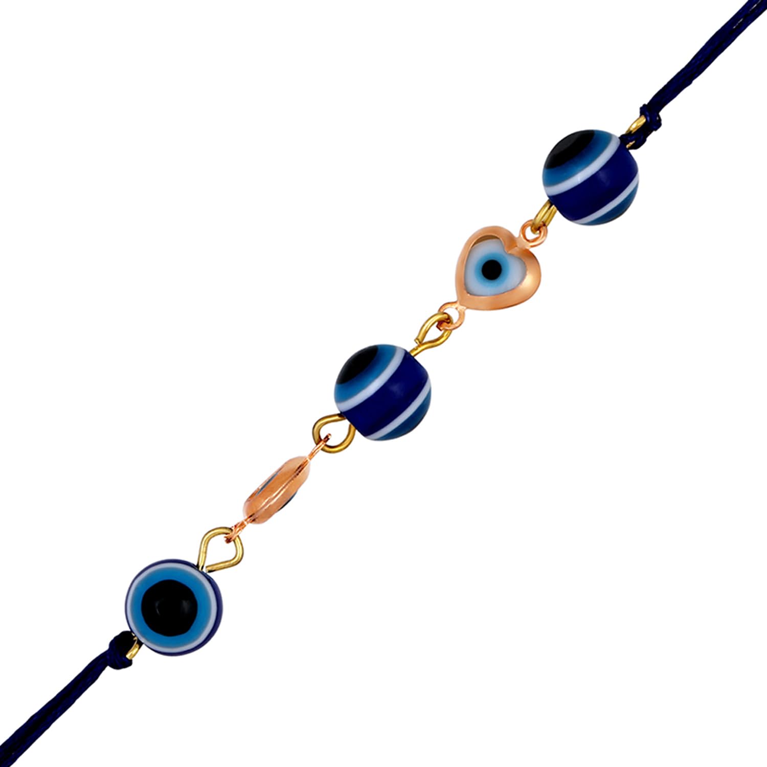 Mahi Gold Plated Auspicious Evil Eye Tiny Hearts Rakhi for Brother (RA1100721G) - Image 2