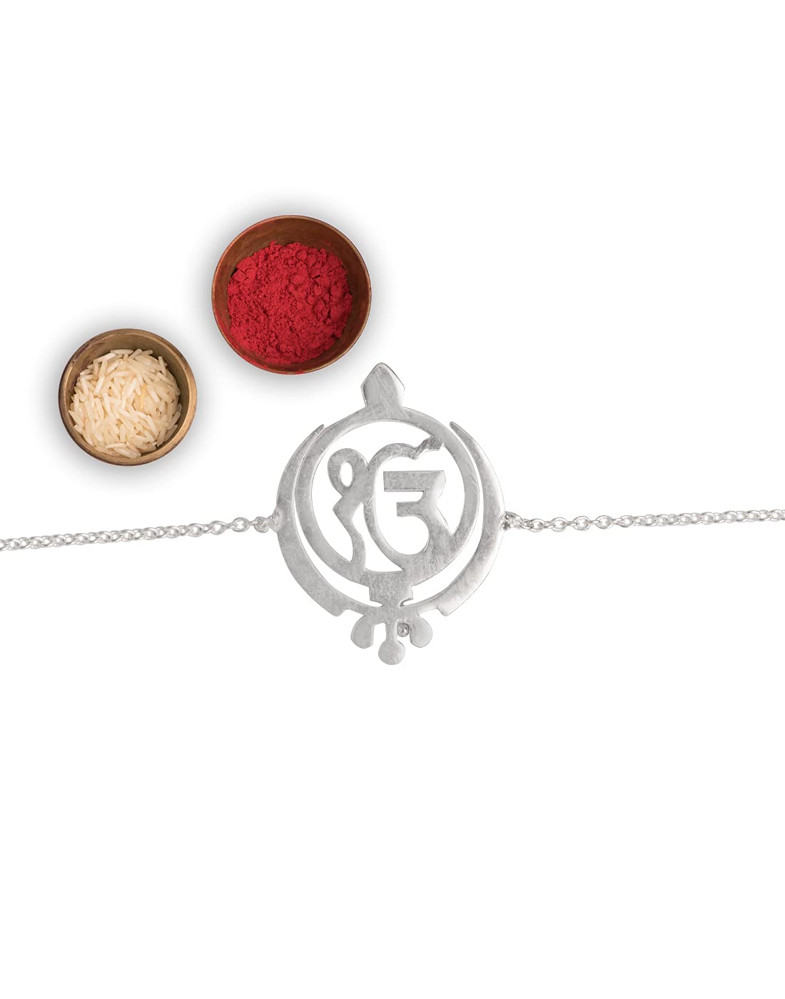 abhooshan Silver Alloy Holy Sikh Ek Onkar & Khanda Bracelet Rakhi | For Bhaiya Brother Stylish | Latest Gift for Men Boys Combo | Khanda & Ek Onkar Rakhi set for Brother - Image 3