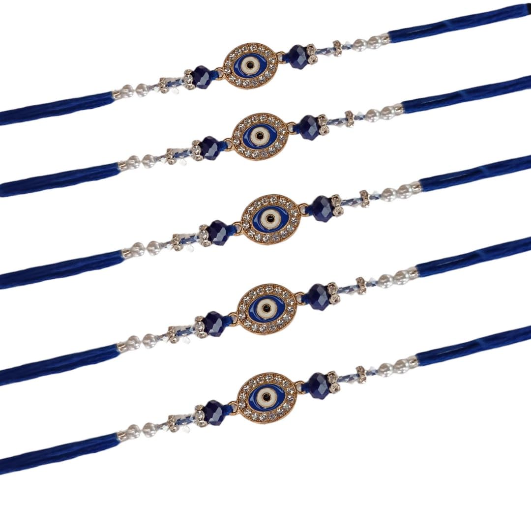 SWEKSHA CREATIONS Premium AD stone work EVIL EYE Rakhi Set for Brother Designer Rakhis Combo for Raksha Bandhan (5 Rakhi) - Image 2