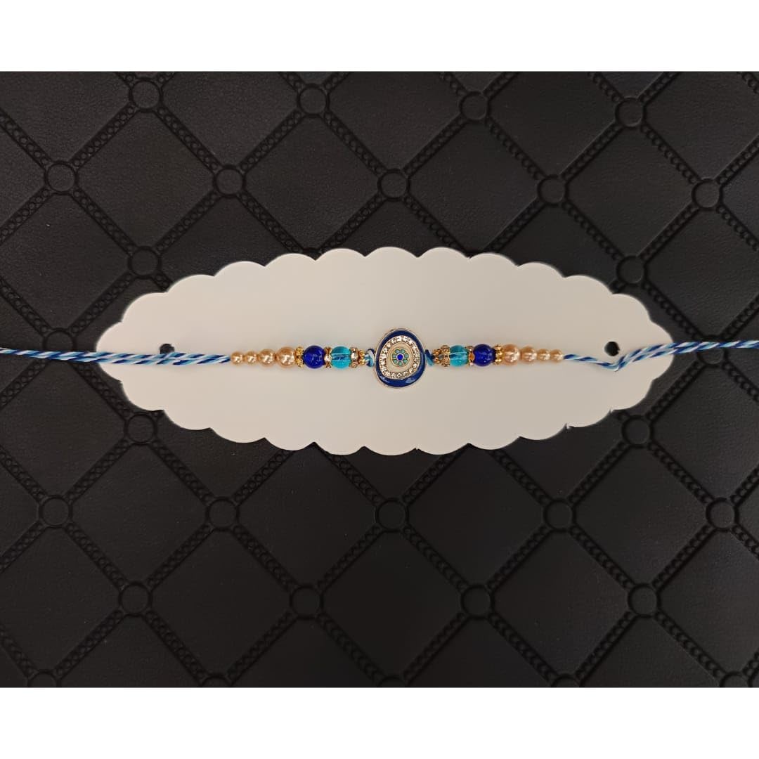 SWEKSHA CREATIONS Premium AD stone work EVIL EYE Rakhi Set for Brother Designer Blue Rakhis Combo for Raksha Bandhan (4 Rakhi) - Image 6