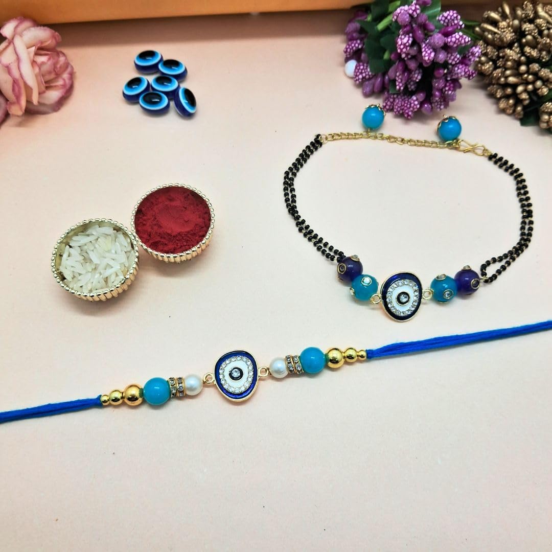 Alaukik Premium Bhaiya Bhabhi Stone Rakhi/Bracelet pair rakhi/Lumba Rakhi for Bhabhi/Desingner Handmade Rakhi with Eligent Design Pooja Thali for Roli and Chawal - Image 8