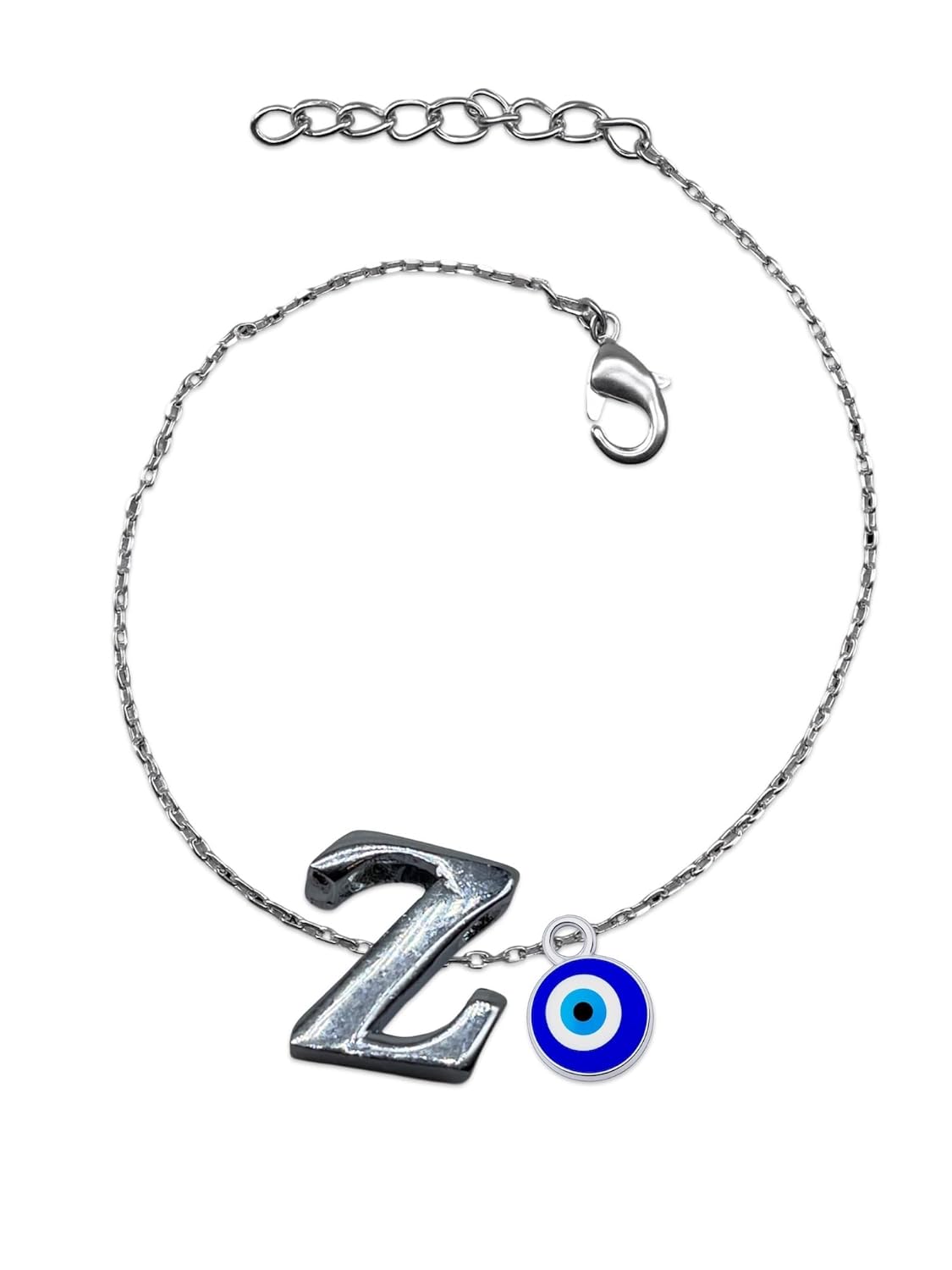 Z Letter Blue Evil Eye Initial Name Rakhi Lumba Silver Plated Adjustable Bracelet for Raksha Bandhan | Rakhee Celebration Bracelet Online for Bhaiya, Bhabhi, Brother, Sister In law - Image 4
