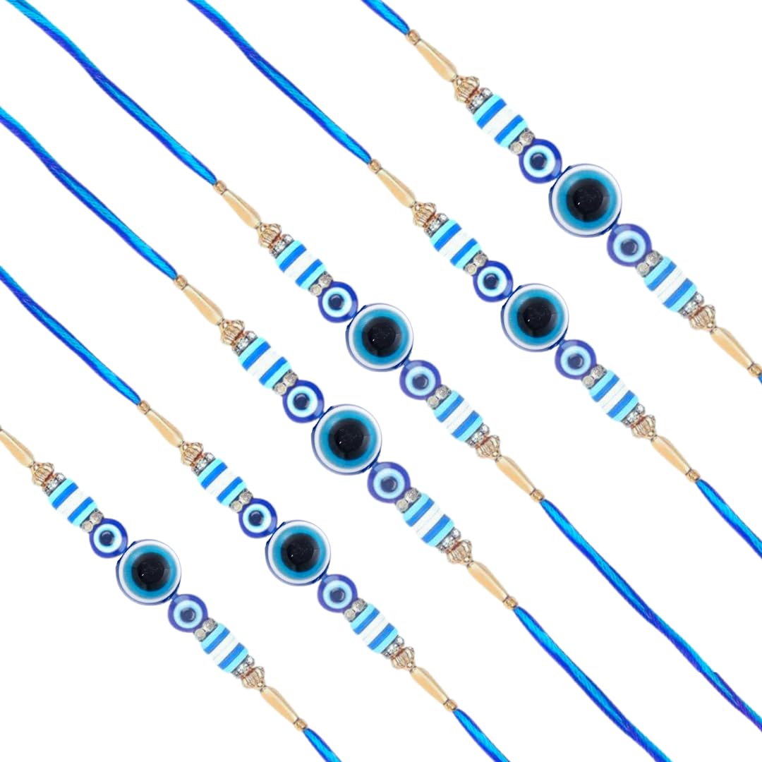 TANAIRA Rakhsha bandhan Rakhi for Brothers and Bhabhi| Designer Rakhi with Roli Chawal Pack| Gold Plated Designer Rakhis for Brother| Evil Eye Design Unique Rakhdi Set of 3|Rakhdee|Rakhee - Image 2