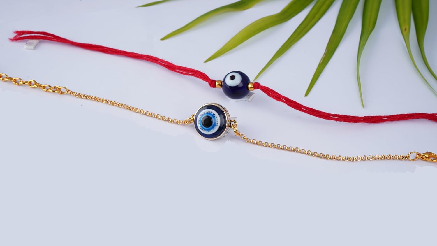 JFL Mens - Jewellery for Less Combo of 2 Traditional Evil Eye Rakhi for Rakshabandhan Festival Brother Rakhi Handcrafted with Roli Chawal & Hand Written Card, Adjustable. - Image 3