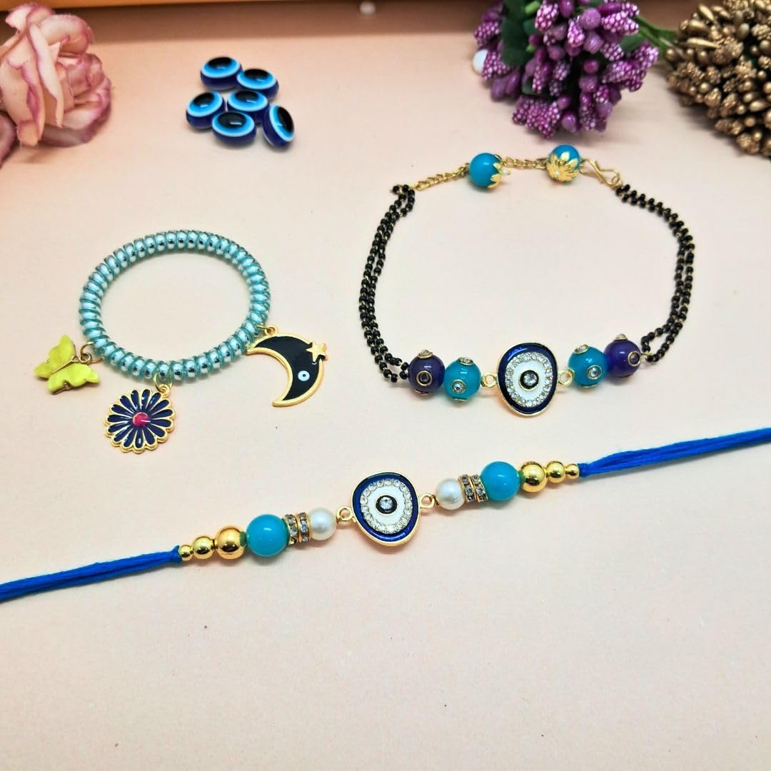 Alaukik Premium Bhaiya Bhabhi Stone Rakhi/Bracelet pair rakhi/Lumba Rakhi for Bhabhi/Desingner Handmade Rakhi with Eligent Design Pooja Thali for Roli and Chawal - Image 3