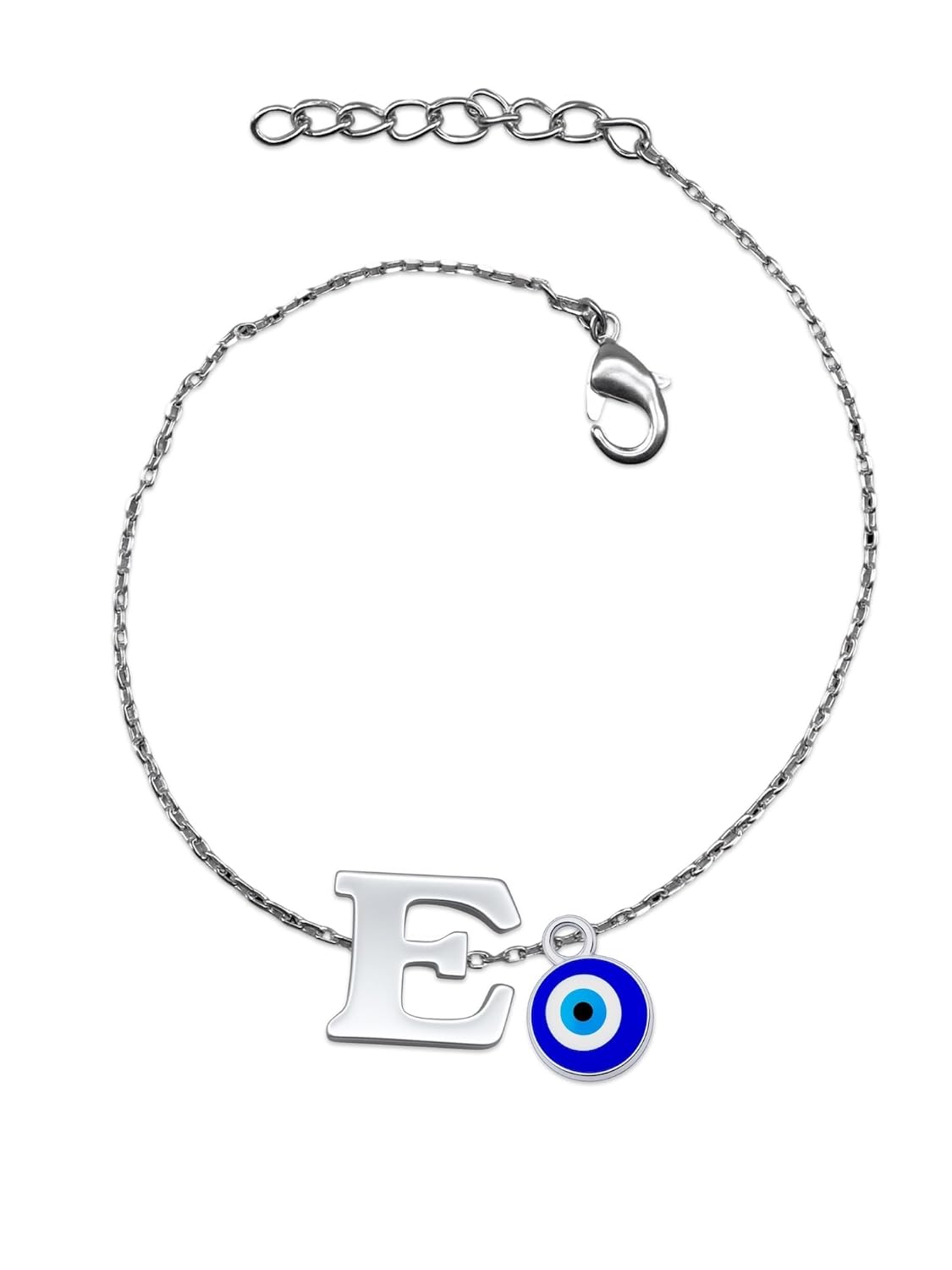 E Letter Blue Evil Eye Initial Name Rakhi Lumba Silver Plated Adjustable Bracelet for Raksha Bandhan | Rakhee Celebration Bracelet Online for Bhaiya, Bhabhi, Brother, Sister In law - Image 4