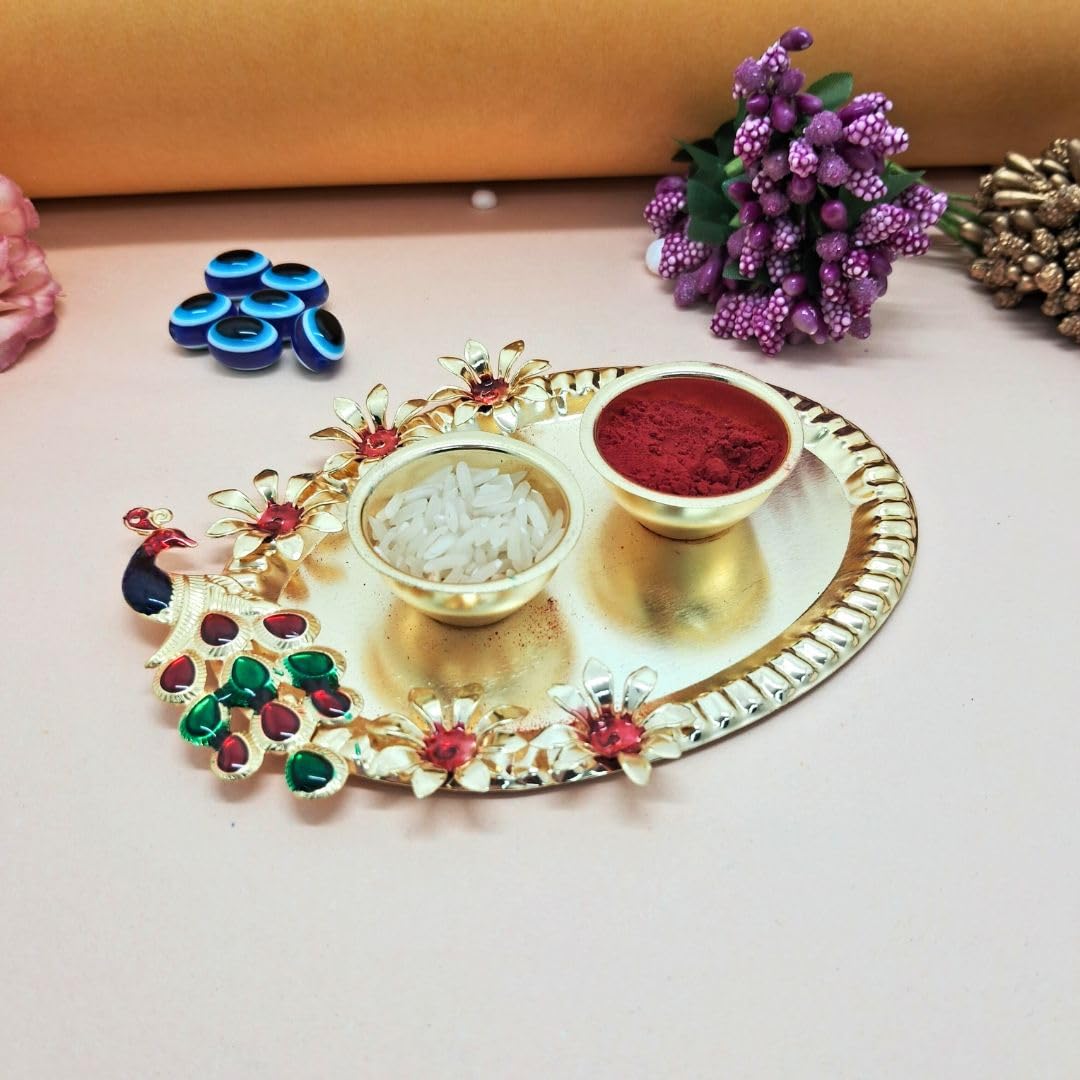 Alaukik Premium Bhaiya Bhabhi Stone Rakhi/Bracelet pair rakhi/Lumba Rakhi for Bhabhi/Desingner Handmade Rakhi with Eligent Design Pooja Thali for Roli and Chawal - Image 4