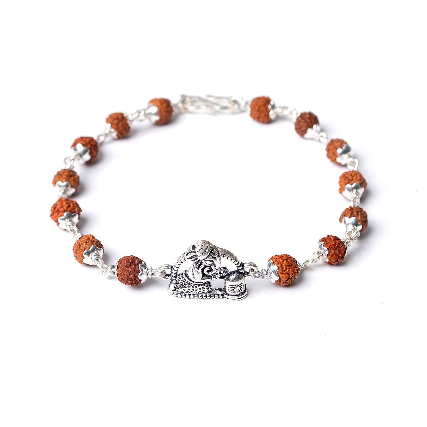 Hem Jewels Pure Silver Rudraksh Rakhi for Brother | Rudaksh Bracelet for Boys and Men | Rakhi With Ganesha and Shivling Motif (HJRKH-60) - Image 2