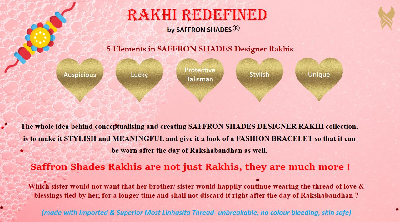 SAFFRON SHADES Trendy Beaded Bracelet Rakhi for Sister & Bhabhi | Wishing Tree Cowrie Shell Hamsa EvilEyes OM Tortoise | Rakshabandhan Greeting Card Roli Chawal - Image 8