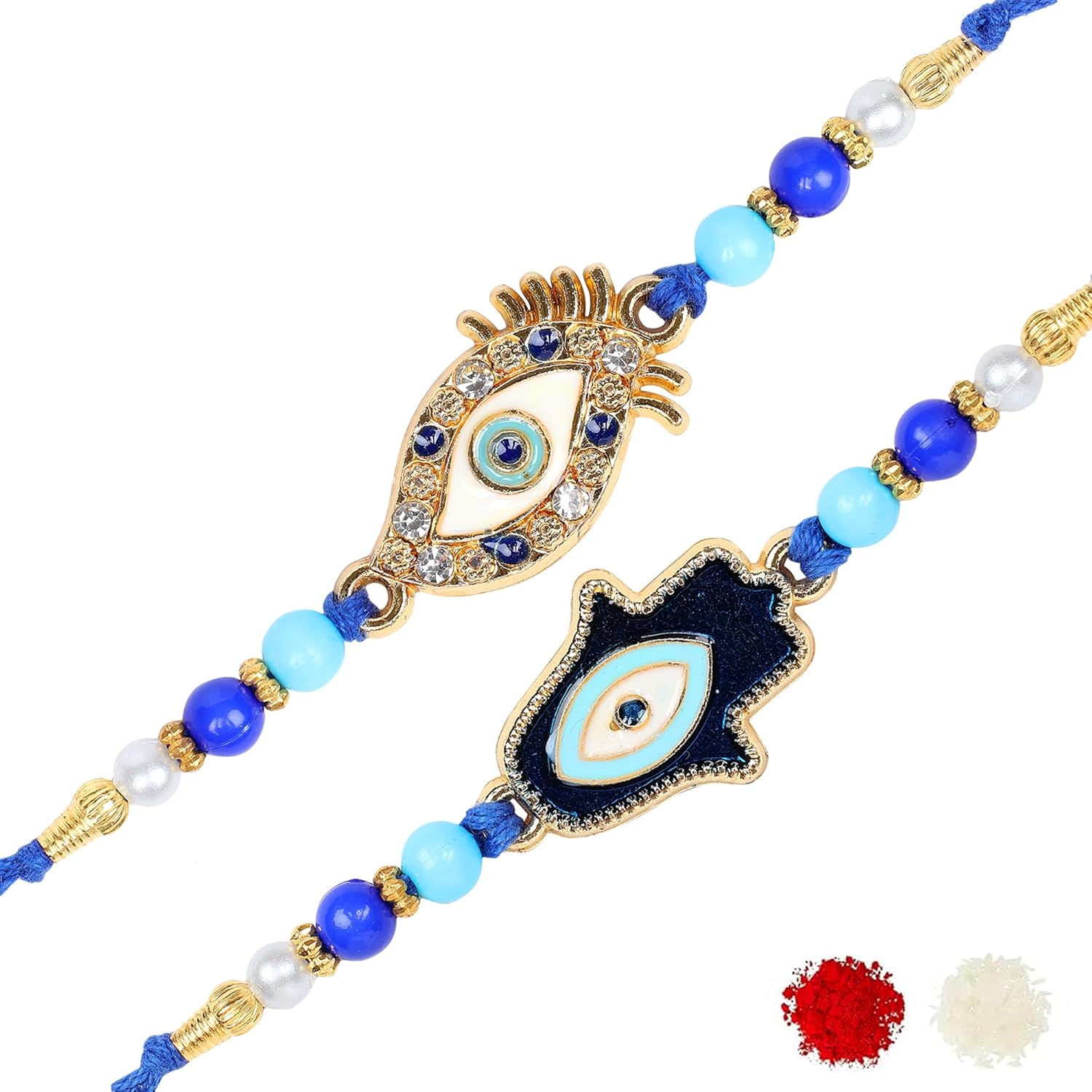 Nemi Enterprises Stylis Designer Evil Eye Dimand Blue Rakhi For Brother || Sister || Family || Bhaiya Bhabhi Rakhi For Raksha Bandhan With Roli Chawal(NE 402) - Image 2
