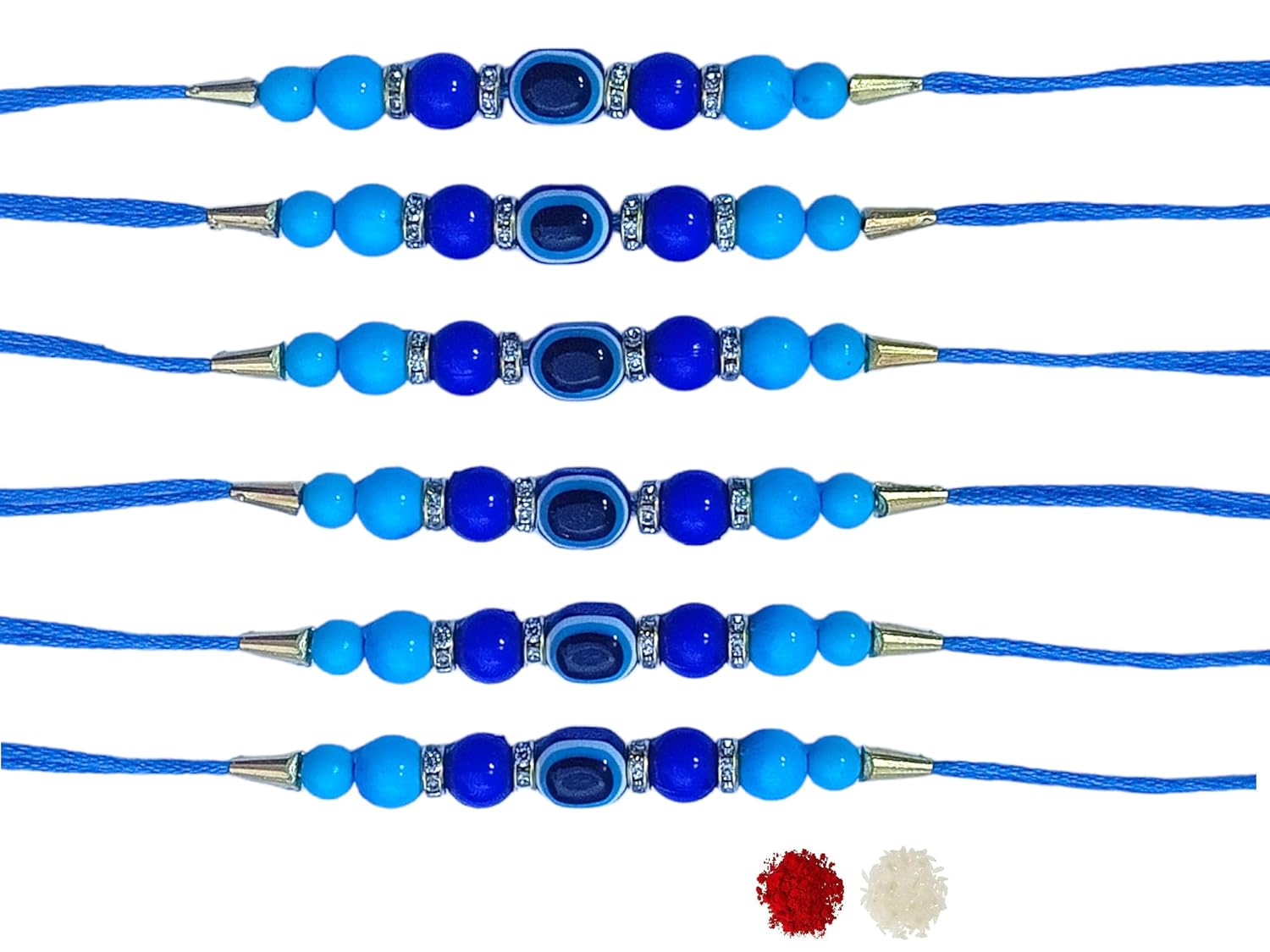 DEPTI DÉCOR Blue Evil Eye Rakhi Set of 6 for Boys And Girls Rakhi, with Artificial Big Blue Beaded Rakhi Thread Rakhi Bhaiyya/Bhai Rakhi Rakshabandhan Celebration And Gift - Image 2