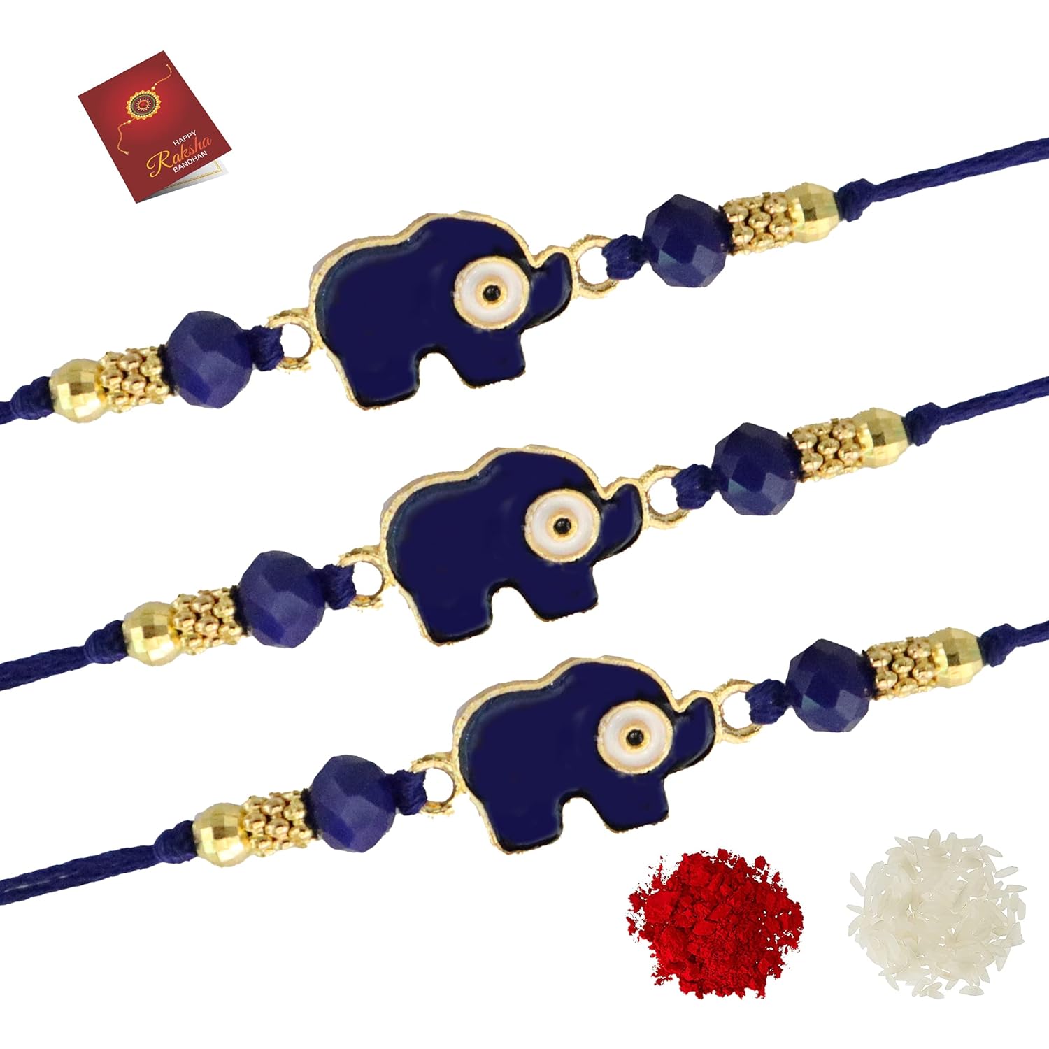 Alaukik Evil Eye Rakhi Protect From Negative Energy Set of 3 Unisex Evil Eye Rakhi With Beads Handmade Rakhi With Roli Chawal And Greeting Card for Bro/Brother/Bhaiya/Bhai - Image 2
