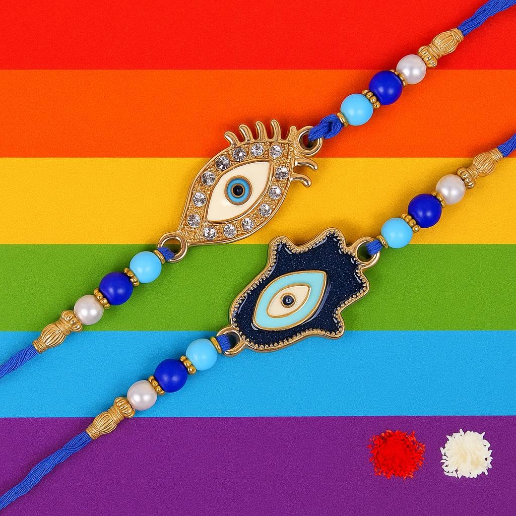 Nemi Enterprises Stylis Designer Evil Eye Dimand Blue Rakhi For Brother || Sister || Family || Bhaiya Bhabhi Rakhi For Raksha Bandhan With Roli Chawal(NE 402) - Image 5
