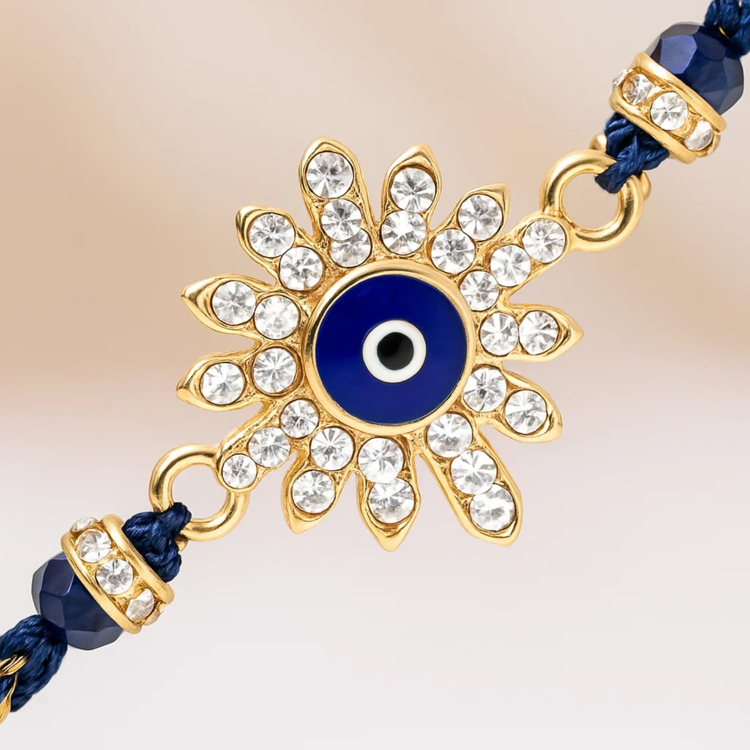 2wist Designs Evil Eye Sunburst Bracelet for Brother | CZ Studded Nazar Charm in Silver & Gold Finish | Raksha Bandhan Gift with Braided Thread - Image 7