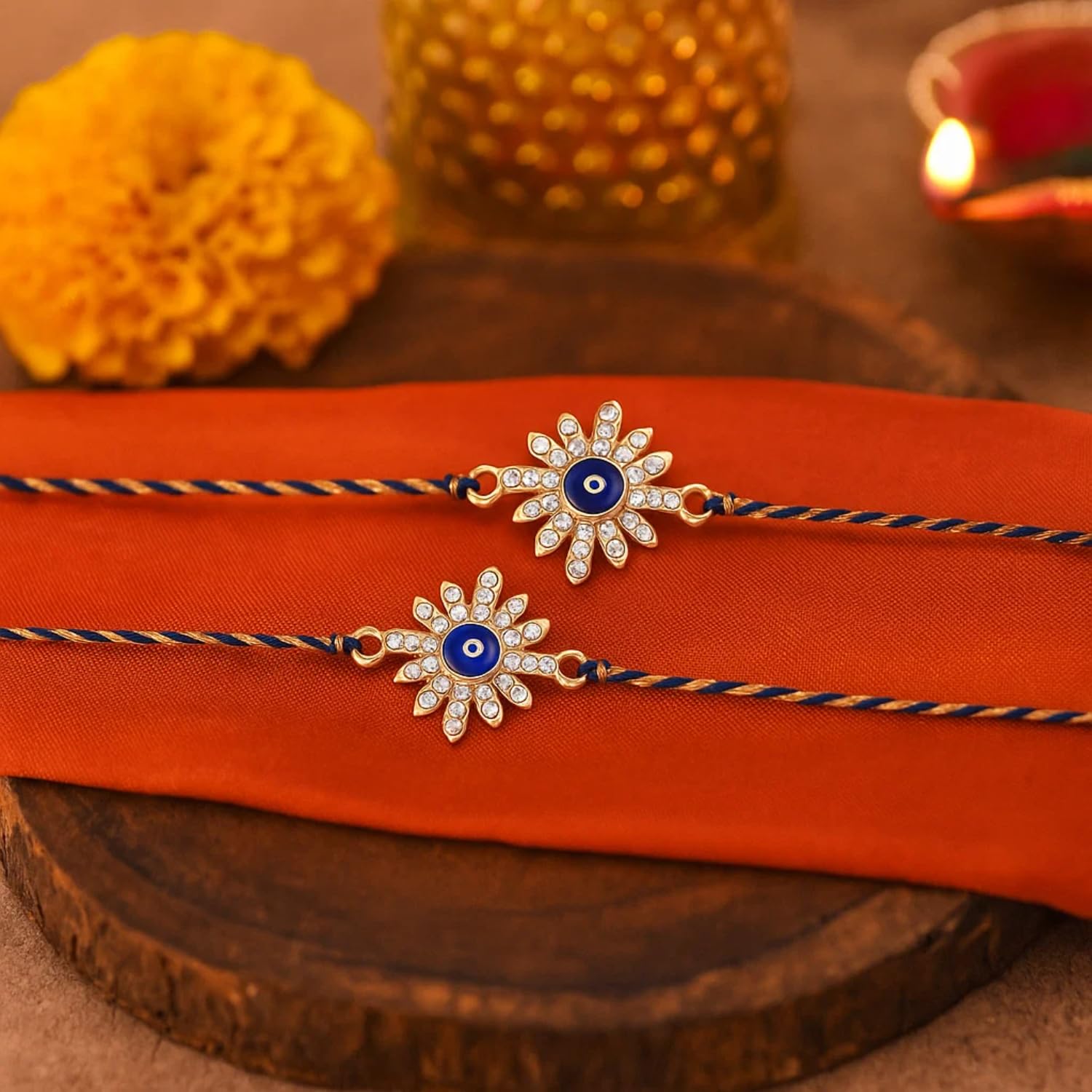 2wist Designs Evil Eye Sunburst Bracelet for Brother | CZ Studded Nazar Charm in Silver & Gold Finish | Raksha Bandhan Gift with Braided Thread - Image 6