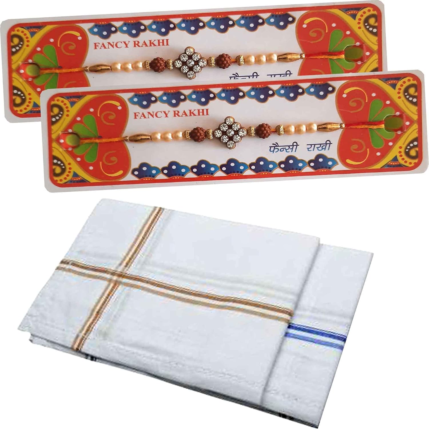 SK Craft AD Stone Rakhi for Bhaiya, Rakhi for Brother, Rakhi-Rumal Combo Set -Pack of 2 Rakhi & Rumal - Image 2