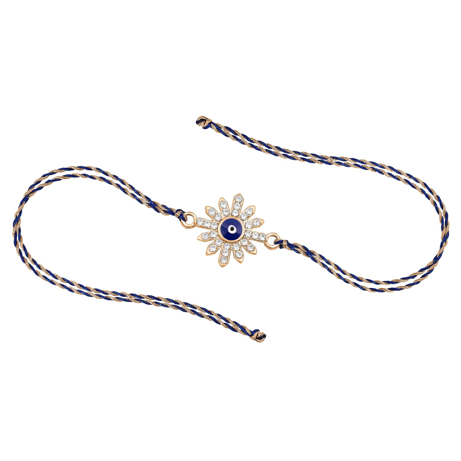 2wist Designs Evil Eye Sunburst Bracelet for Brother | CZ Studded Nazar Charm in Silver & Gold Finish | Raksha Bandhan Gift with Braided Thread - Image 4