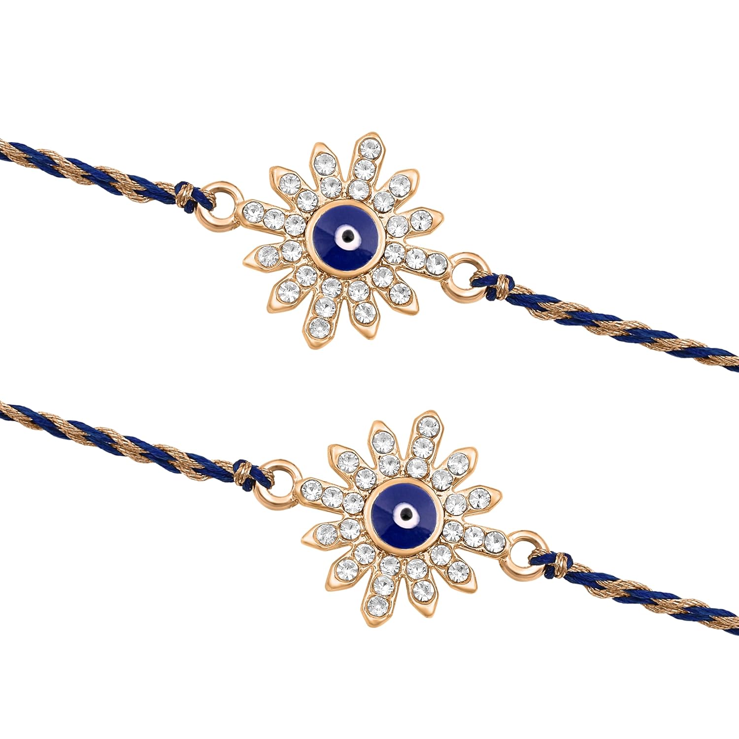 2wist Designs Evil Eye Sunburst Bracelet for Brother | CZ Studded Nazar Charm in Silver & Gold Finish | Raksha Bandhan Gift with Braided Thread - Image 2