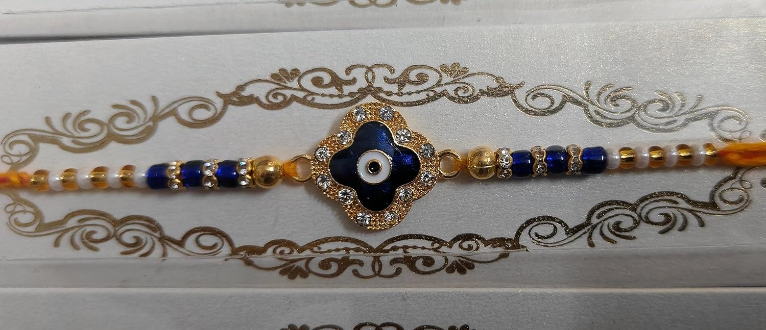 GR DESIGN®Designer Blue Evil Eye Rakhi Set for Brother (Pack of 3) - Image 4