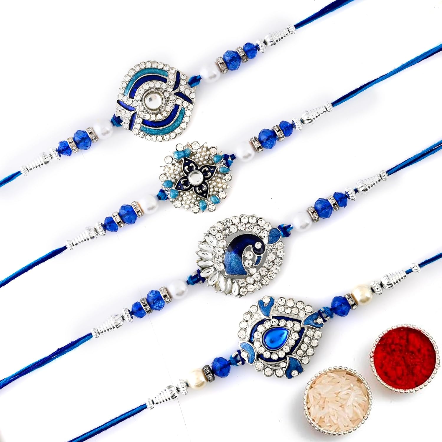 Dreamica Mens Rakhi Set for Brother - 4 Designer Rakhis With Roli Chawal Pack and Greeting Card | GP-828 - Image 2