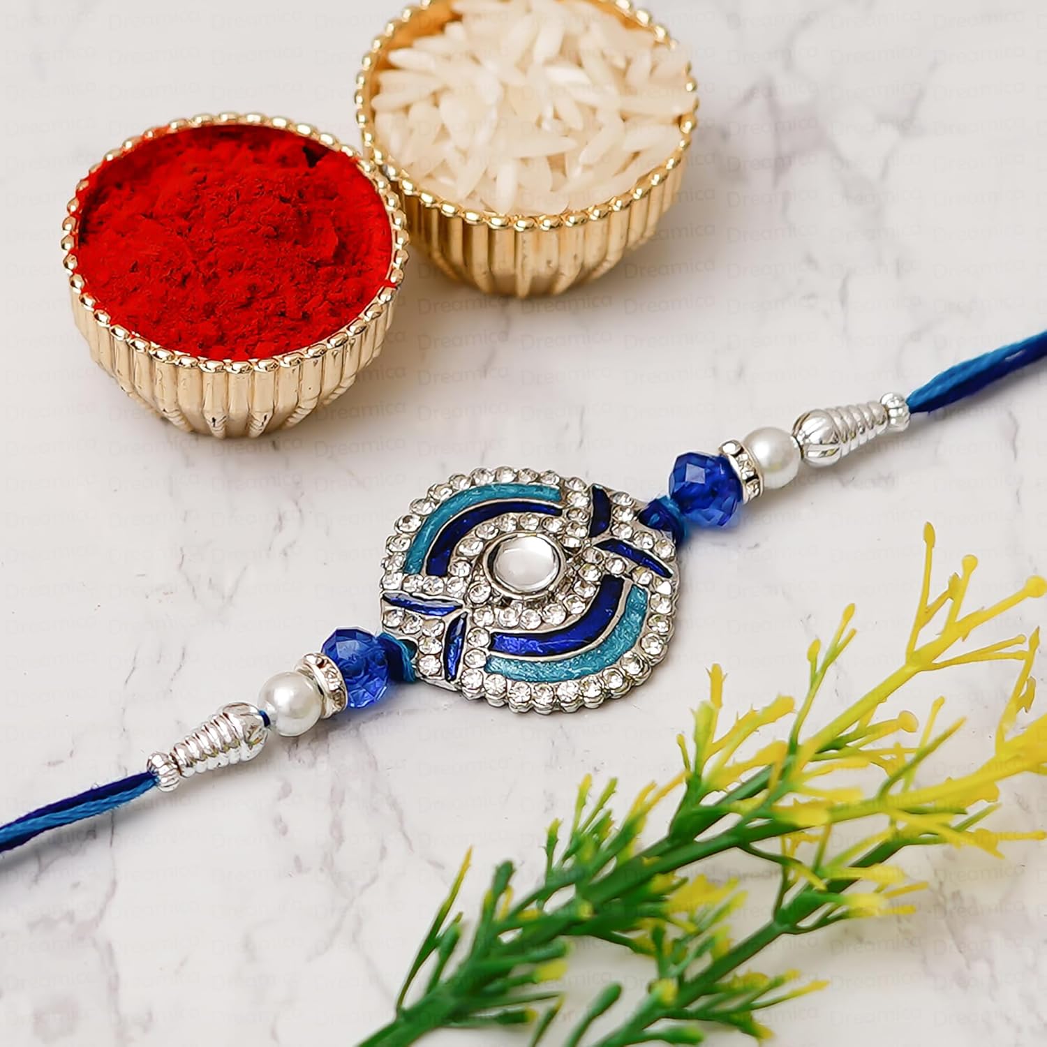 Dreamica Mens Rakhi Set for Brother - 4 Designer Rakhis With Roli Chawal Pack and Greeting Card | GP-828 - Image 5