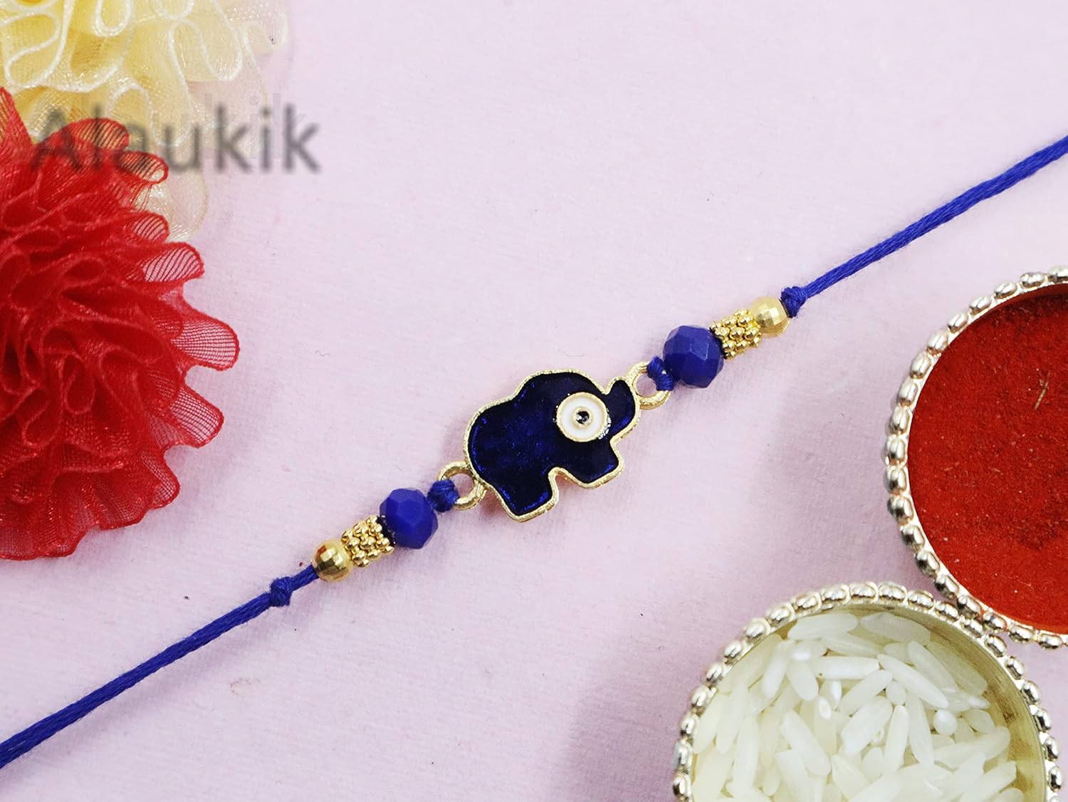 Alaukik Evil Eye Rakhi Protect From Negative Energy Set of 3 Unisex Evil Eye Rakhi With Beads Handmade Rakhi With Roli Chawal And Greeting Card for Bro/Brother/Bhaiya/Bhai - Image 4