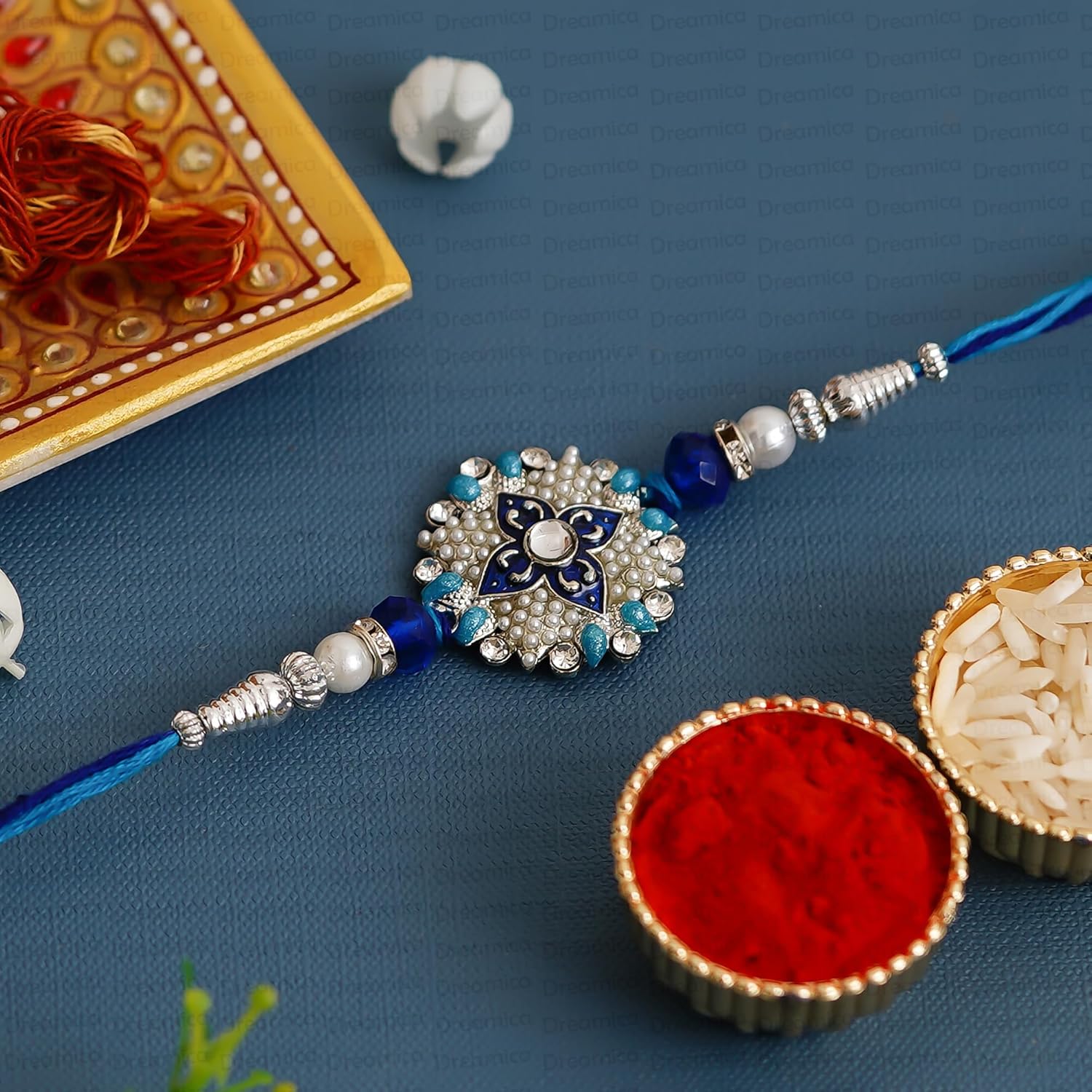 Dreamica Mens Rakhi Set for Brother - 4 Designer Rakhis With Roli Chawal Pack and Greeting Card | GP-828 - Image 6