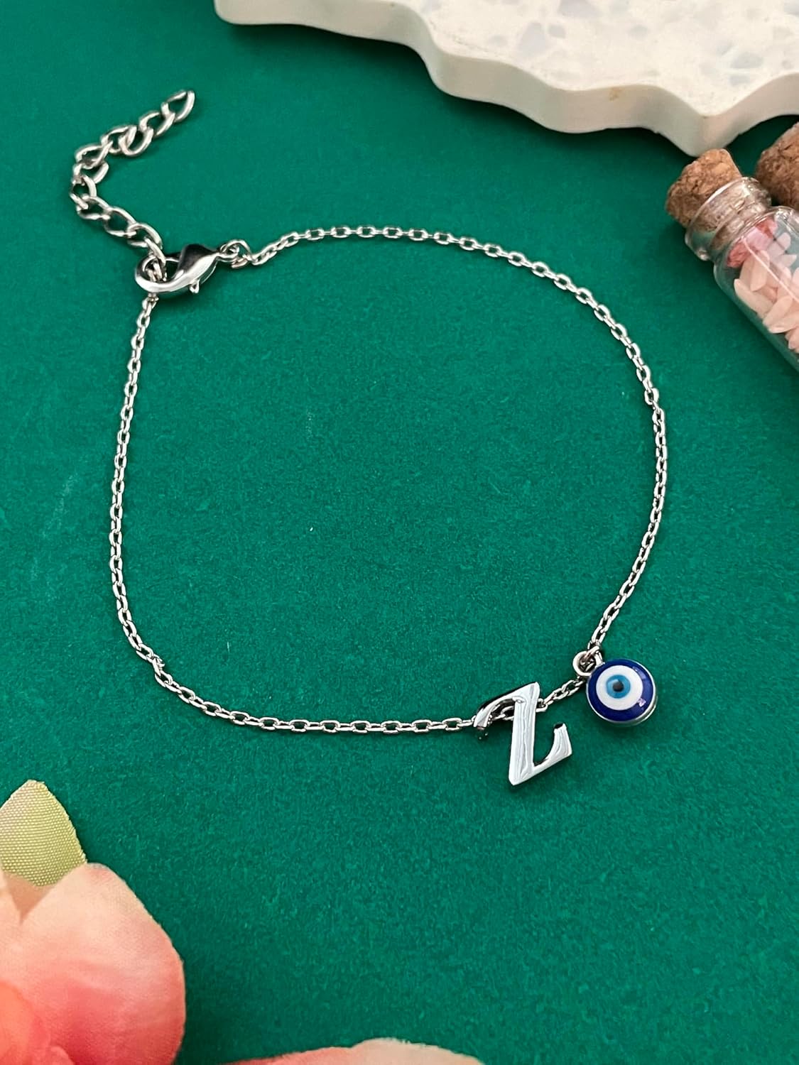 Z Letter Blue Evil Eye Initial Name Rakhi Lumba Silver Plated Adjustable Bracelet for Raksha Bandhan | Rakhee Celebration Bracelet Online for Bhaiya, Bhabhi, Brother, Sister In law - Image 3