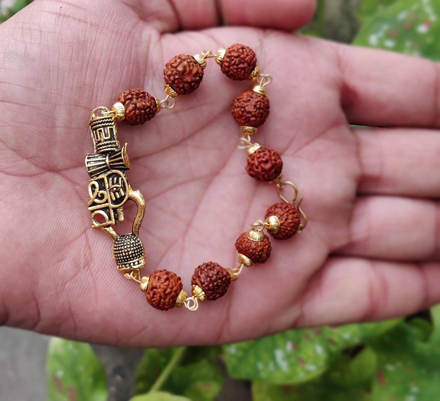 Apnisanskriti Premium Rudrakasha Rakhi Bracelet Golden Cap Shiv with Damru Kamandal or Trishul for Men and Women (Free Size, AAA Quality) - Image 4