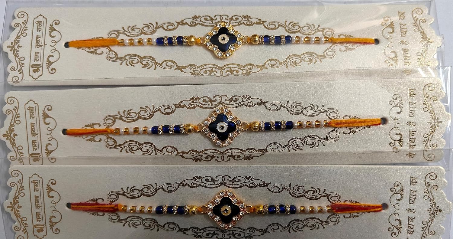 GR DESIGN®Designer Blue Evil Eye Rakhi Set for Brother (Pack of 3) - Image 3