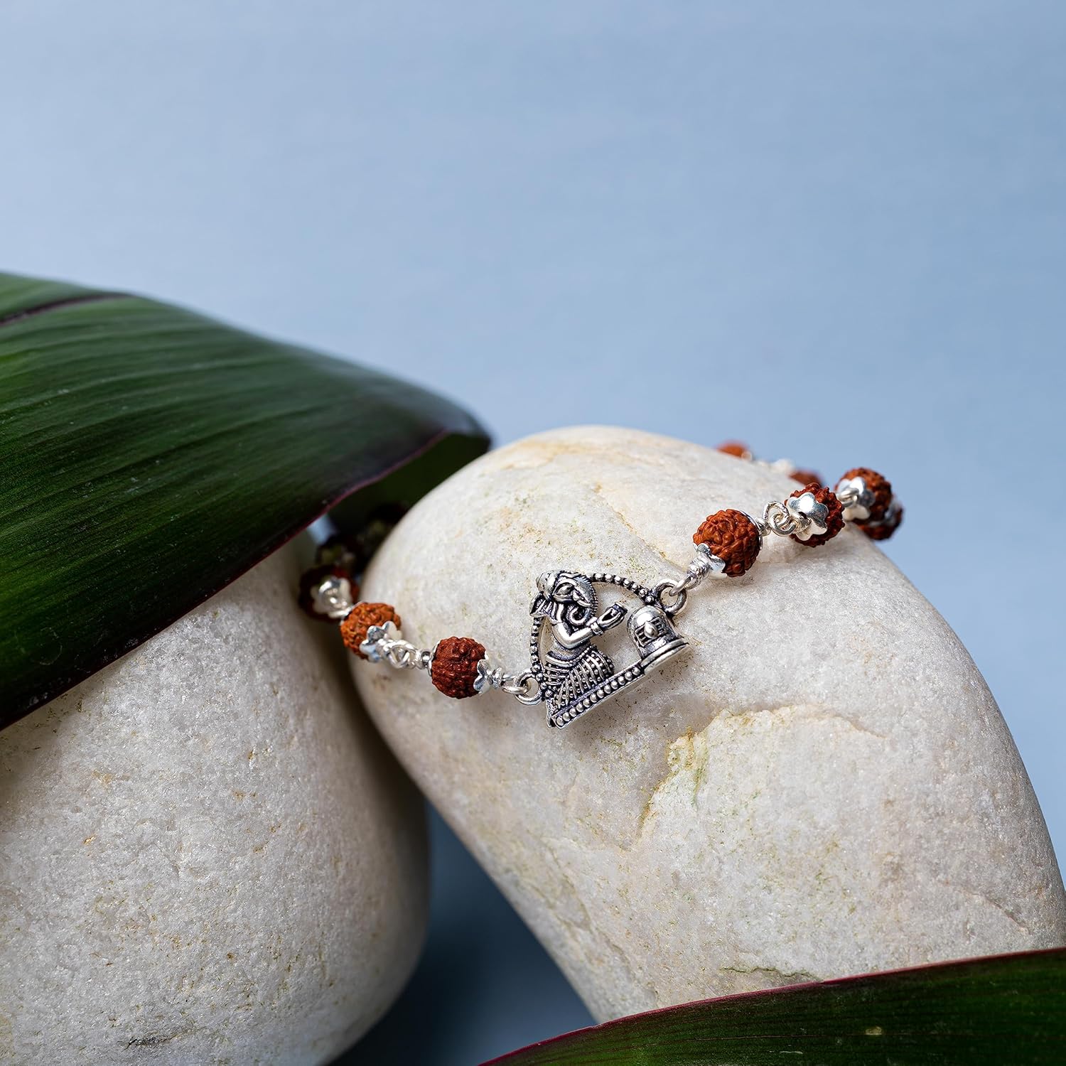 Hem Jewels Pure Silver Rudraksh Rakhi for Brother | Rudaksh Bracelet for Boys and Men | Rakhi With Ganesha and Shivling Motif (HJRKH-60) - Image 3