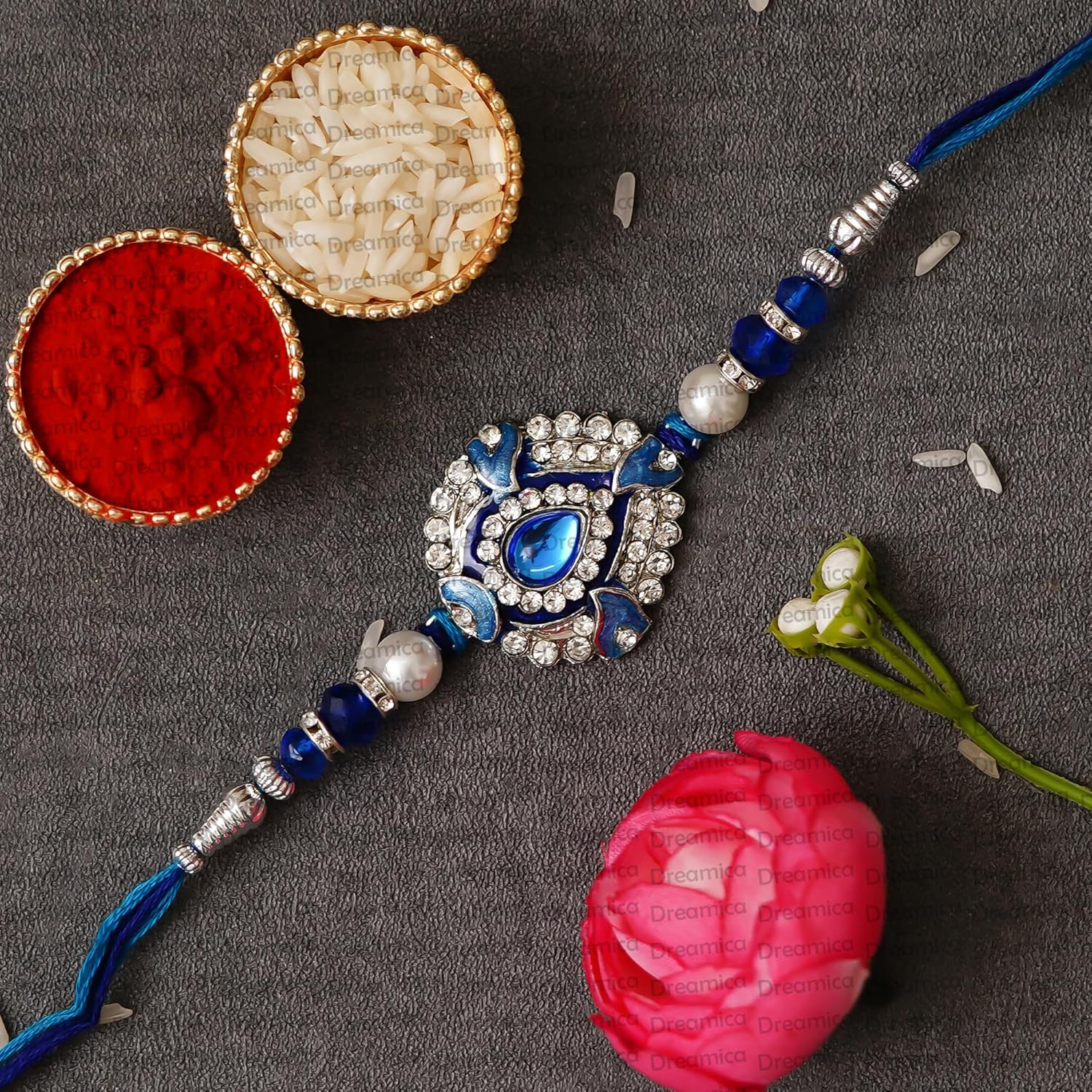 Dreamica Mens Rakhi Set for Brother - 4 Designer Rakhis With Roli Chawal Pack and Greeting Card | GP-828 - Image 4