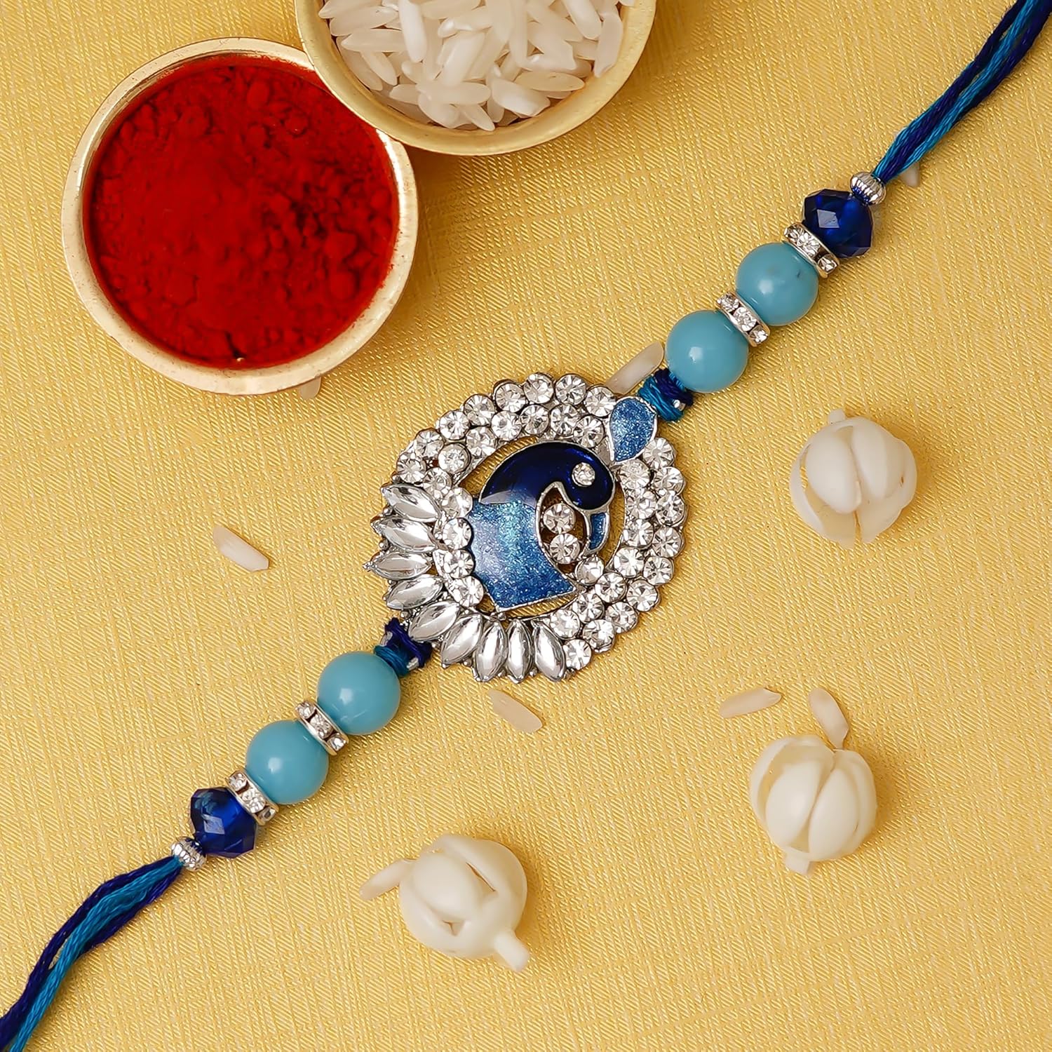 Dreamica Mens Rakhi Set for Brother - 4 Designer Rakhis With Roli Chawal Pack and Greeting Card | GP-828 - Image 7
