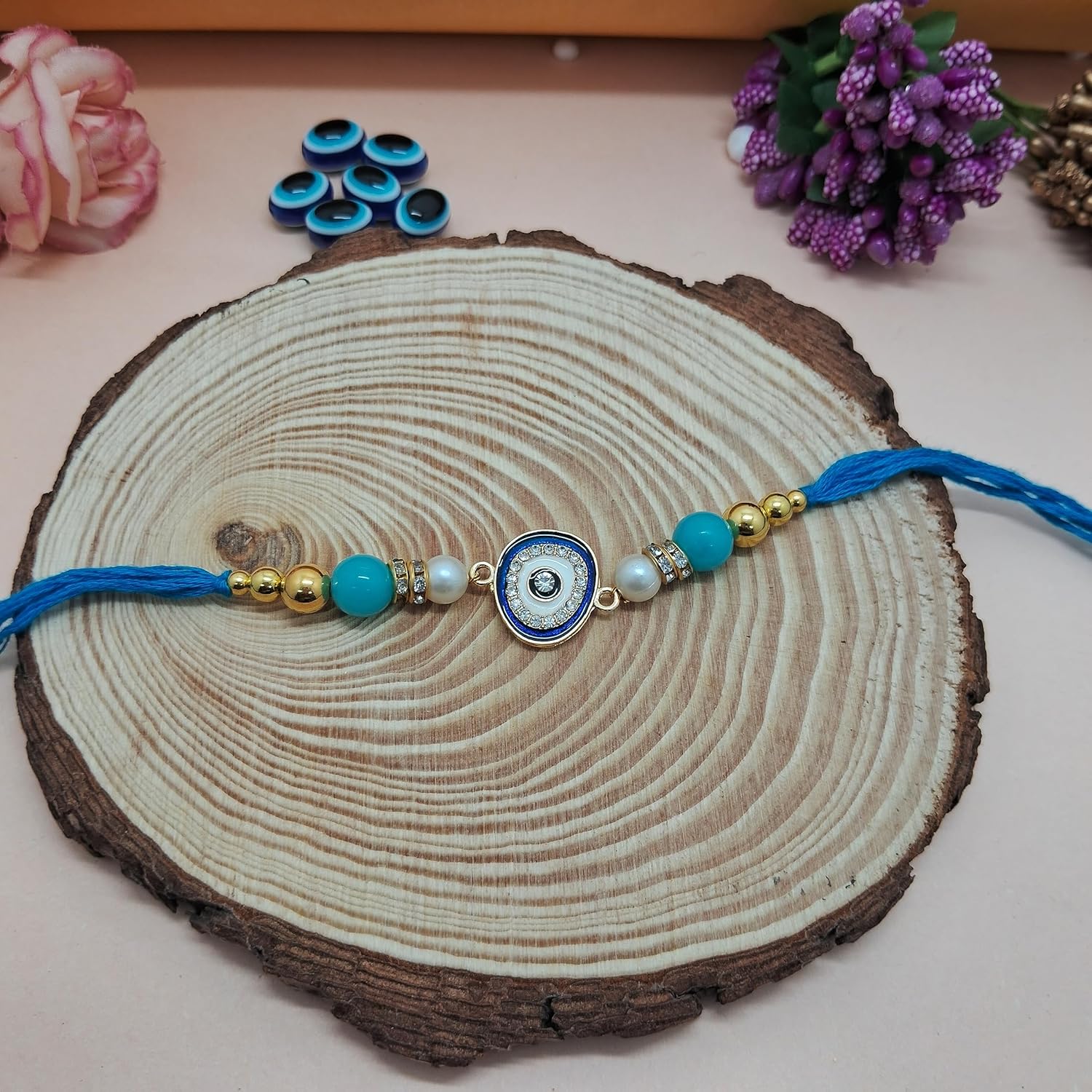 Alaukik Premium Bhaiya Bhabhi Stone Rakhi/Bracelet pair rakhi/Lumba Rakhi for Bhabhi/Desingner Handmade Rakhi with Eligent Design Pooja Thali for Roli and Chawal - Image 6