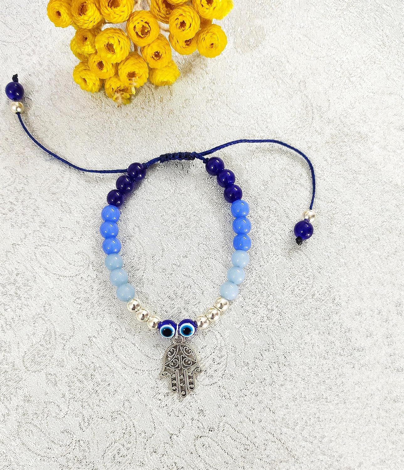 SAFFRON SHADES Trendy Beaded Bracelet Rakhi for Sister & Bhabhi | Wishing Tree Cowrie Shell Hamsa EvilEyes OM Tortoise | Rakshabandhan Greeting Card Roli Chawal - Image 3